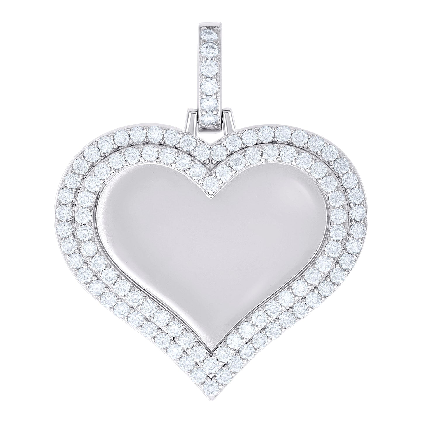 Sterling Silver Womens Round Moissanite Heart Memory Picture Frame Charm Pendant