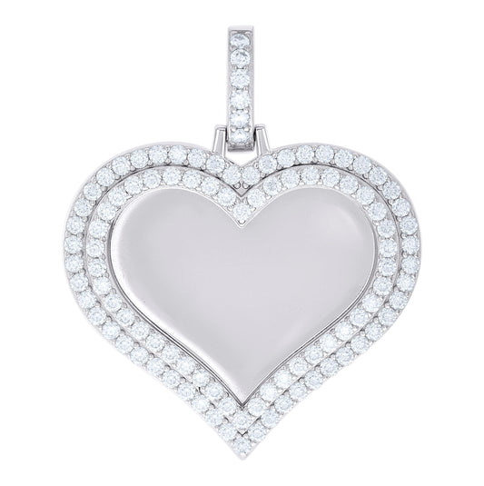 Sterling Silver Womens Round Moissanite Heart Memory Picture Frame Charm Pendant