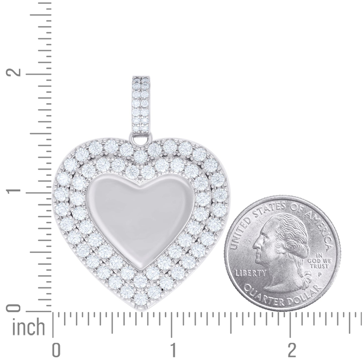 Sterling Silver Womens Round Moissanite Heart Memory Picture Frame Charm Pendant
