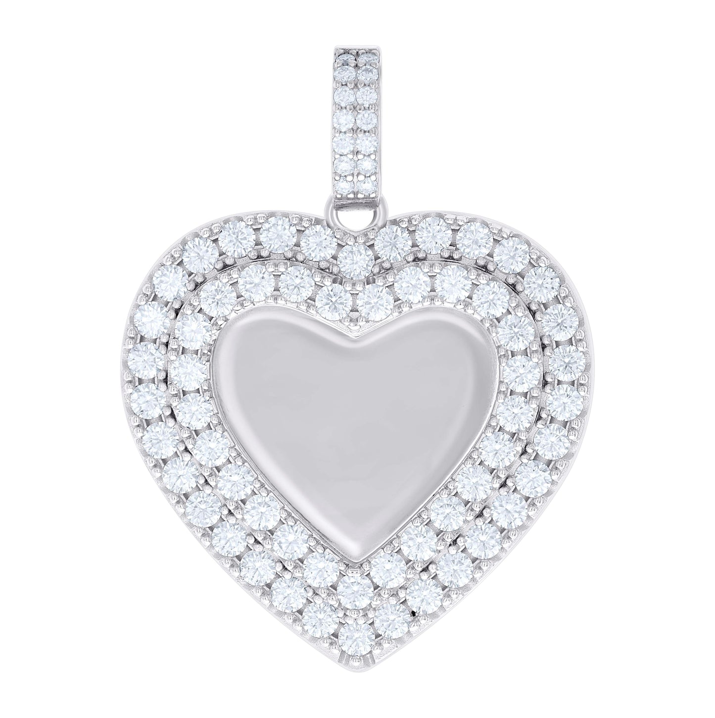 Sterling Silver Womens Round Moissanite Heart Memory Picture Frame Charm Pendant