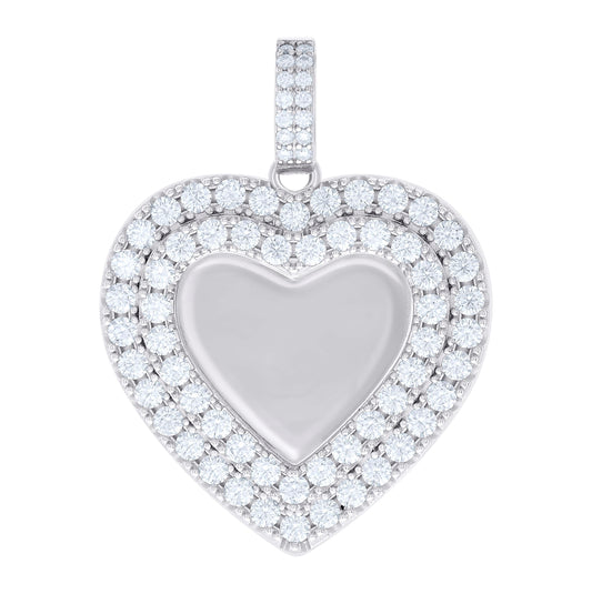 Sterling Silver Womens Round Moissanite Heart Memory Picture Frame Charm Pendant