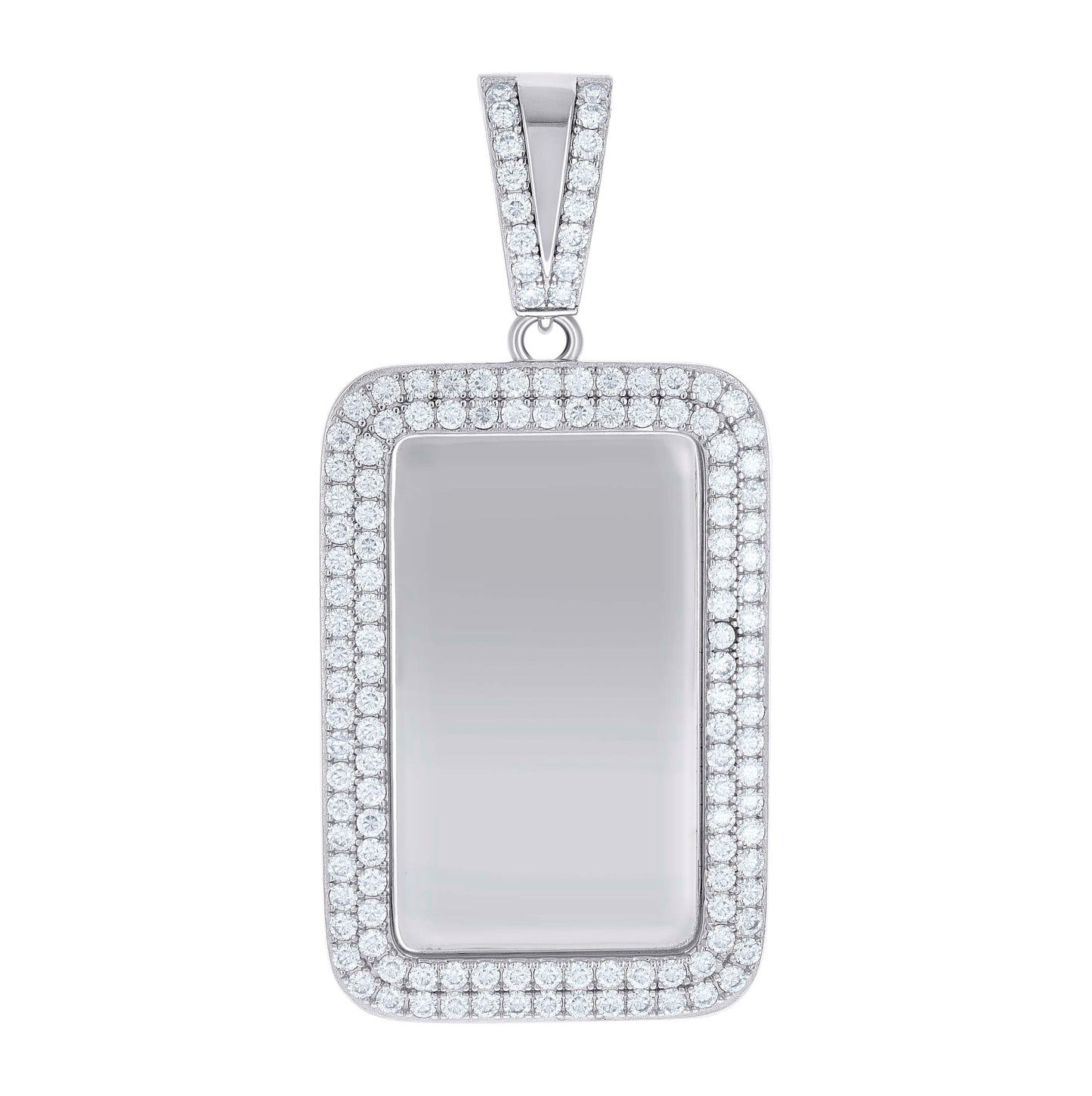 Sterling Silver Unisex Round Moissanite Dog Tag Fashion Charm Pendant