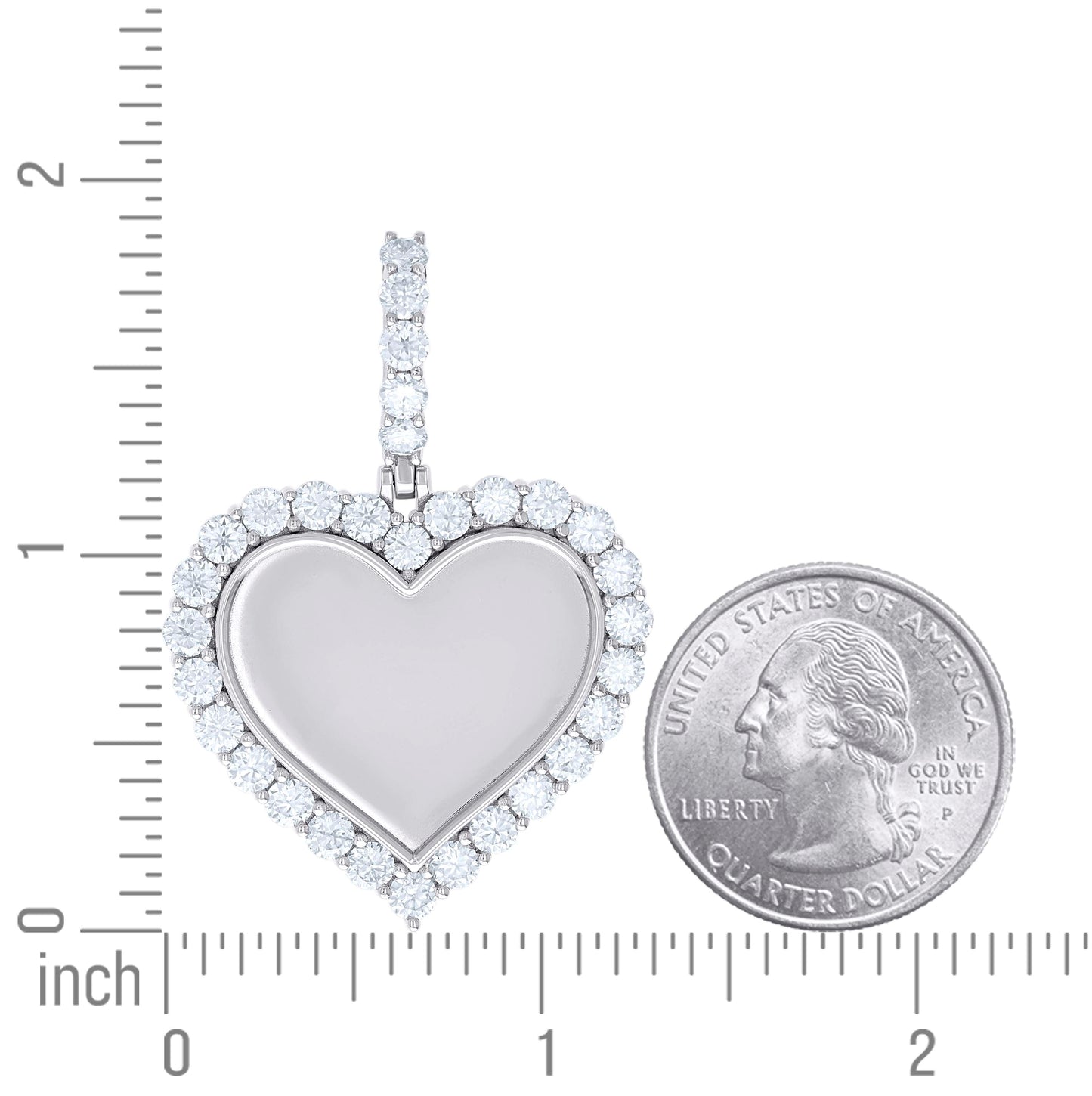 Sterling Silver Womens Round Moissanite Heart Memory Picture Frame Charm Pendant