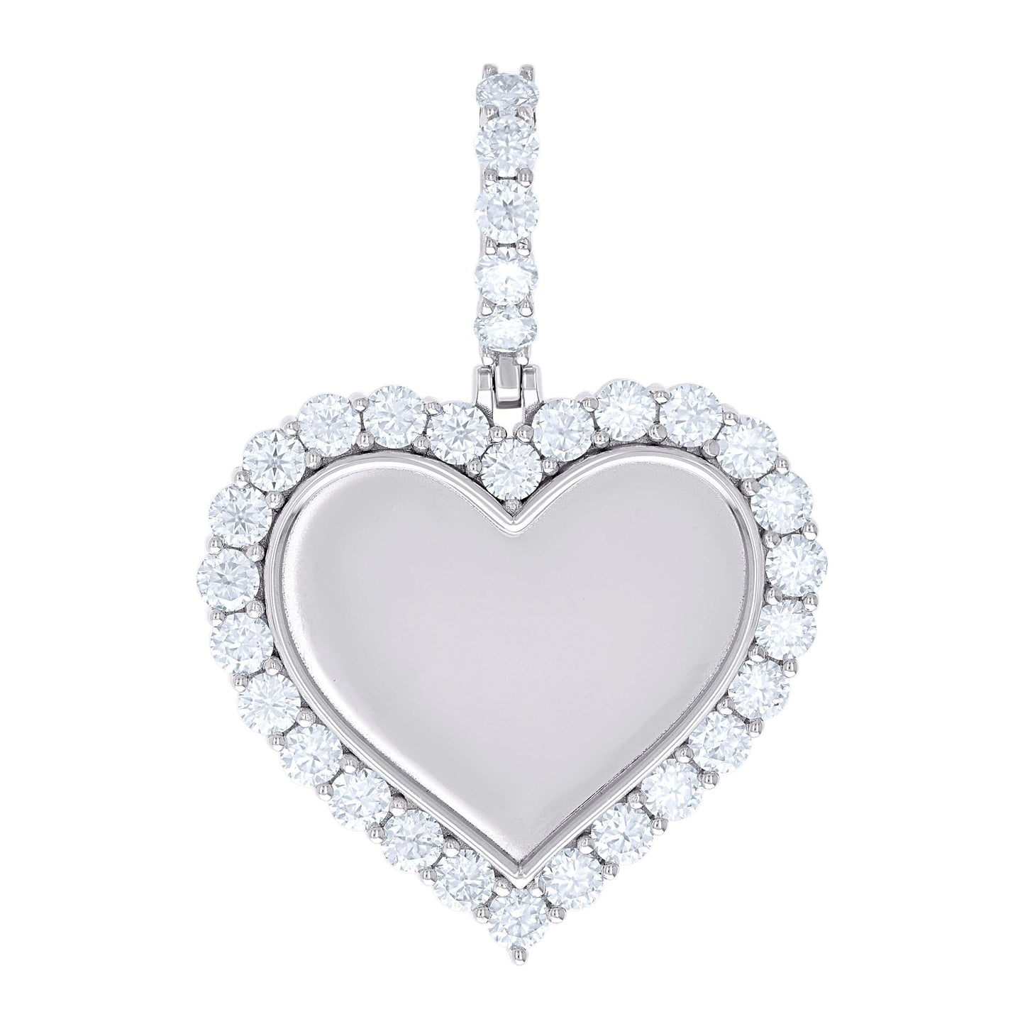 Sterling Silver Womens Round Moissanite Heart Memory Picture Frame Charm Pendant