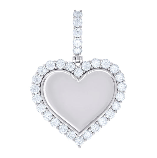 Sterling Silver Womens Round Moissanite Heart Memory Picture Frame Charm Pendant