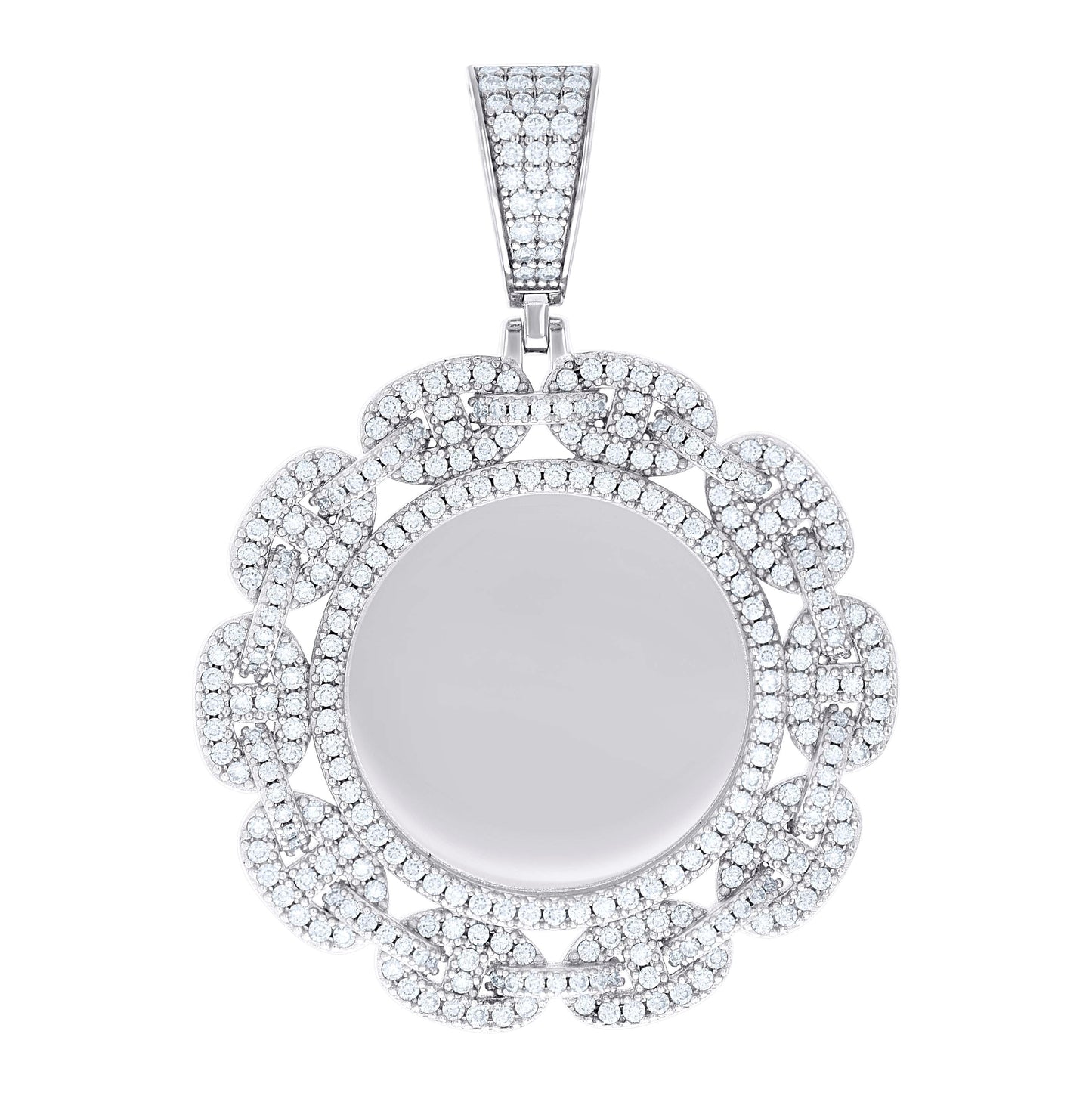 Sterling Silver Unisex Round Moissanite Memory Picture Frame Charm Pendant