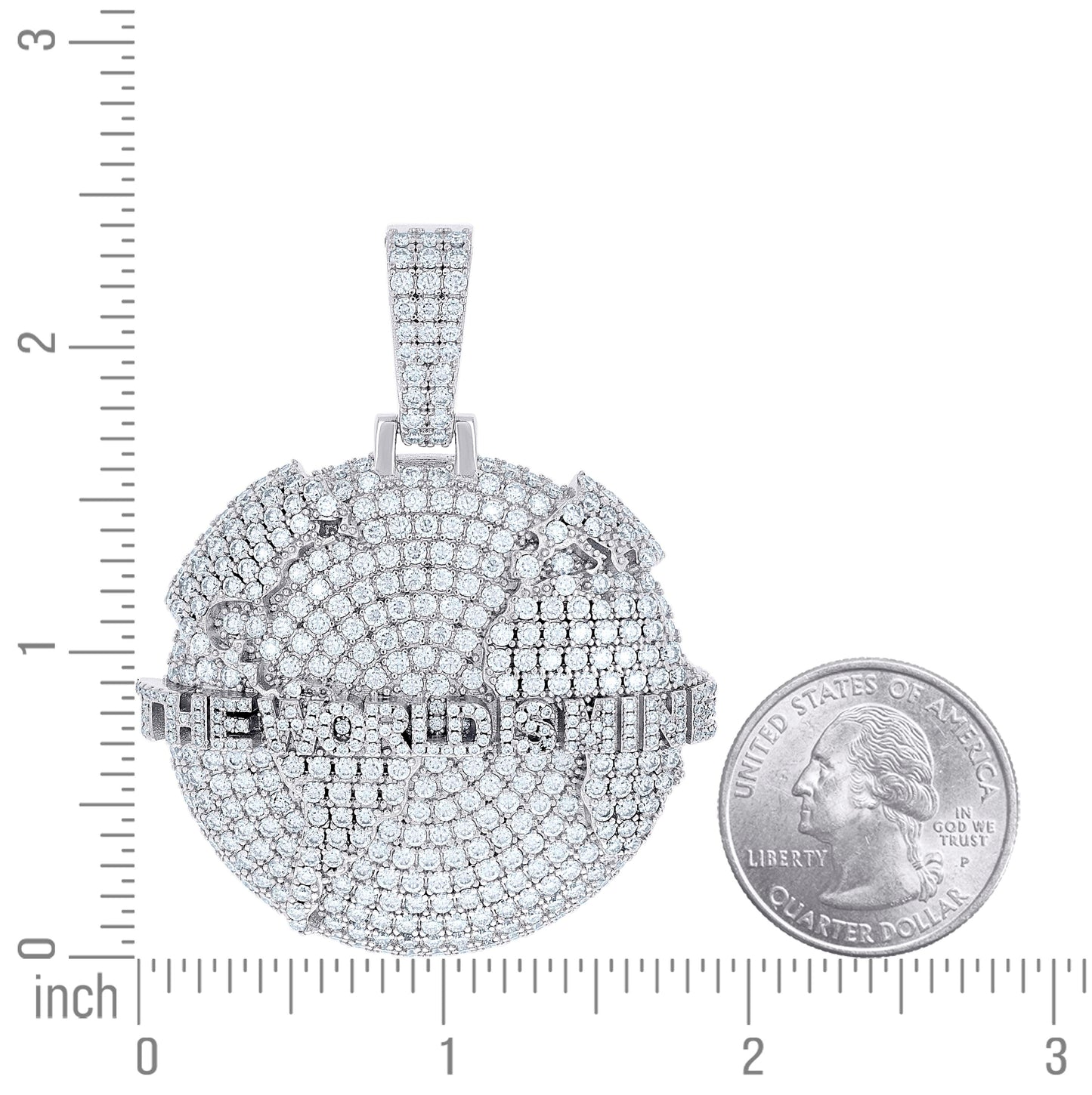 Sterling Silver Mens Round Moissanite The World Is Mine Globe Charm Pendant