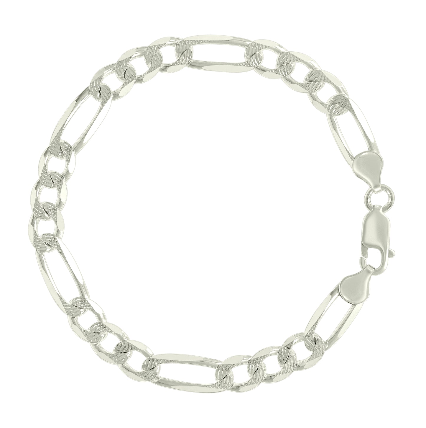 Sterling Silver Solid Pave Classic Figaro Silver Plated