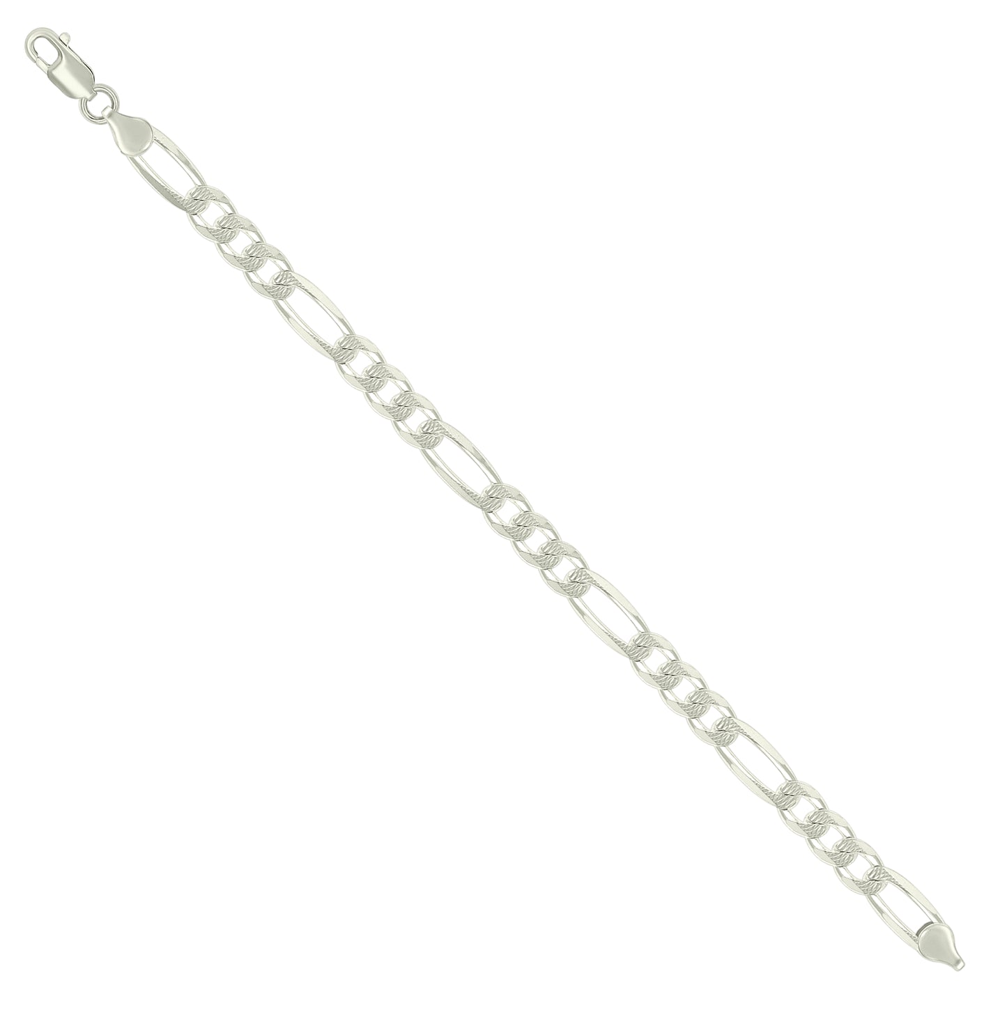 Sterling Silver Solid Pave Classic Figaro Silver Plated