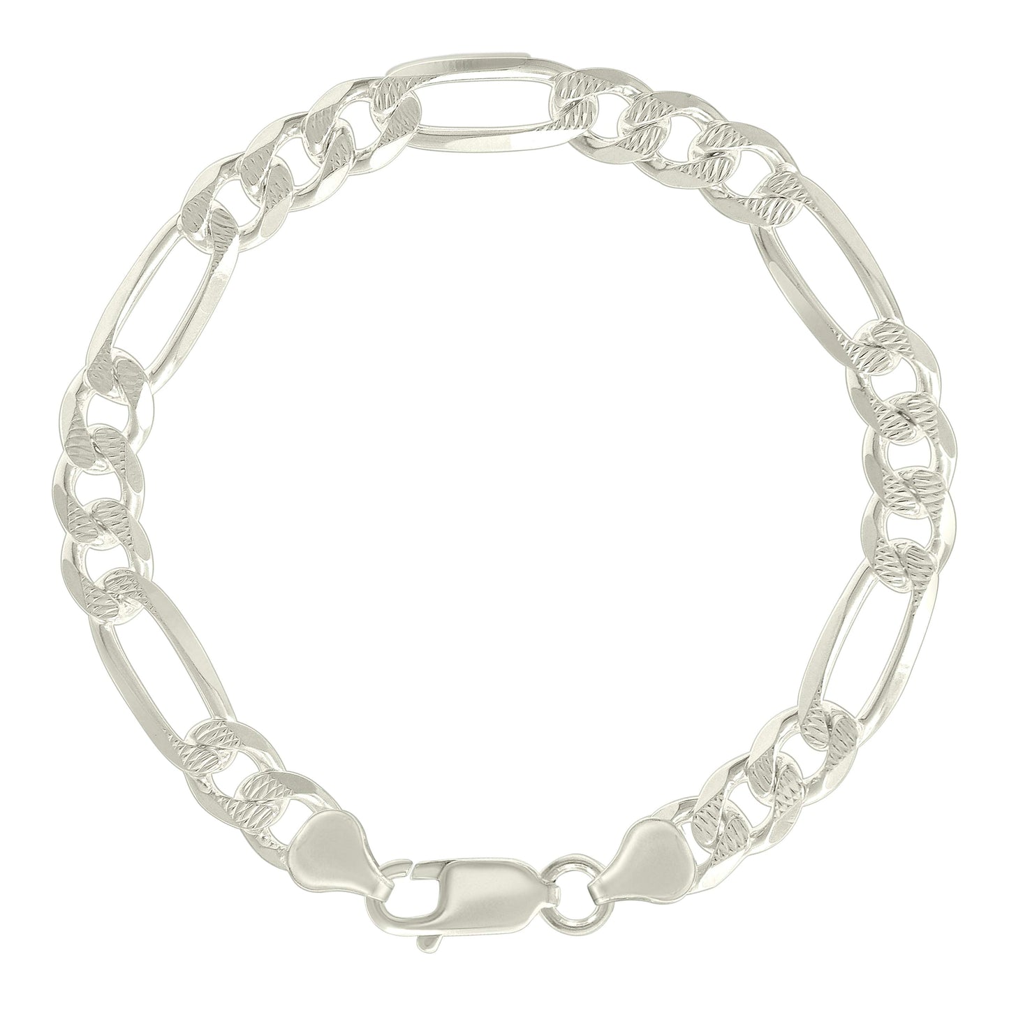 Sterling Silver Solid Pave Classic Figaro Silver Plated
