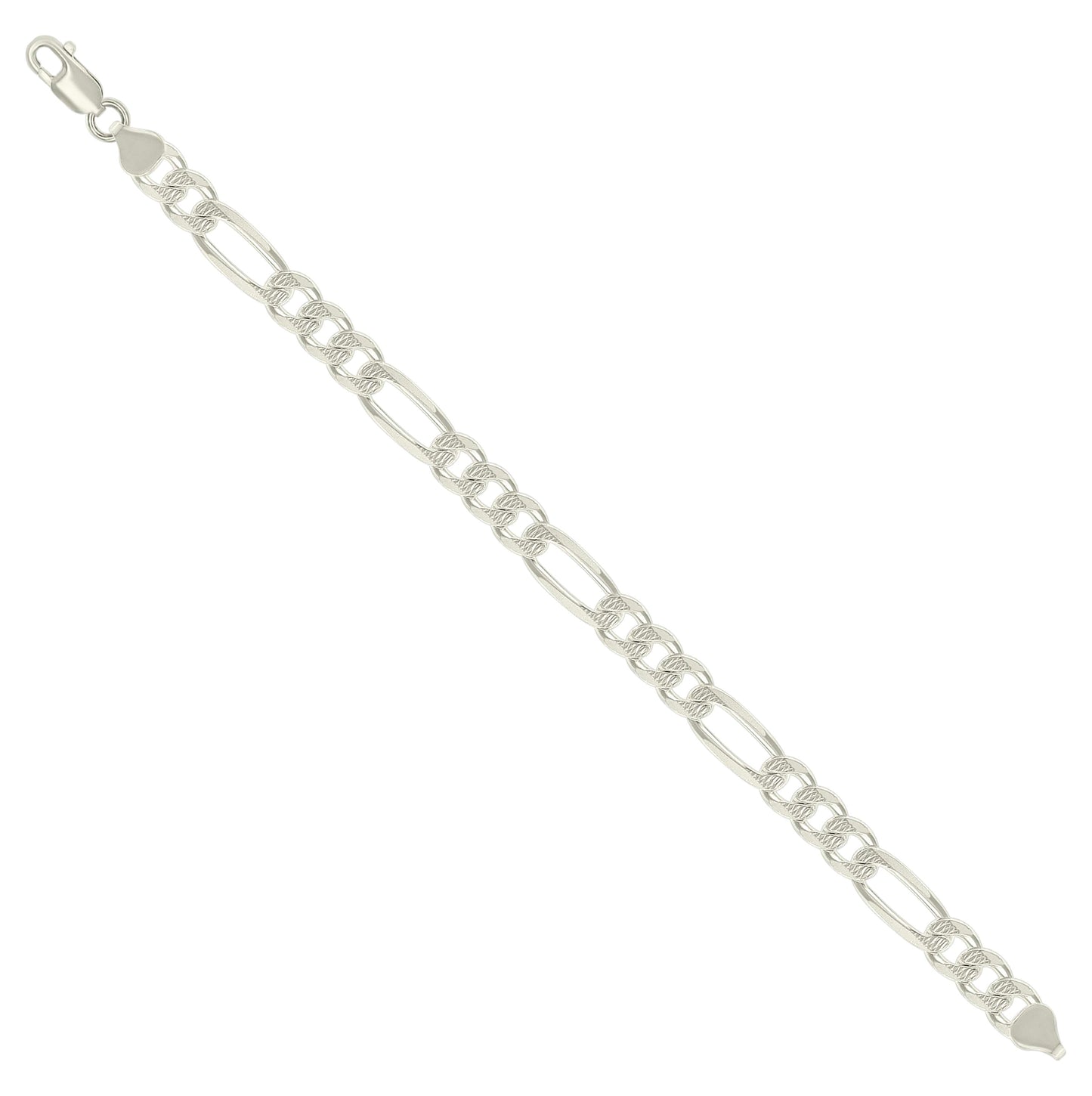 Sterling Silver Solid Pave Classic Figaro Silver Plated