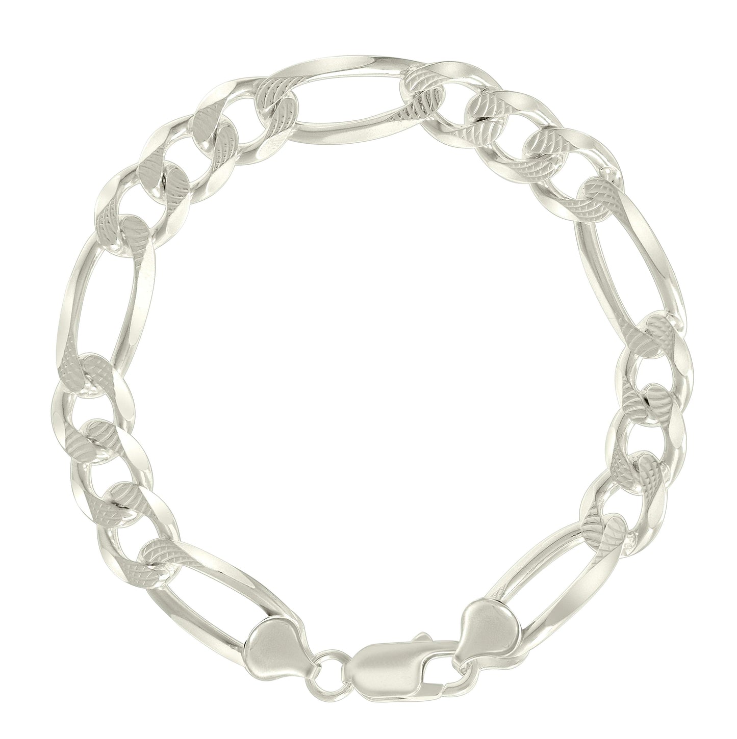 Sterling Silver Solid Pave Classic Figaro Silver Plated