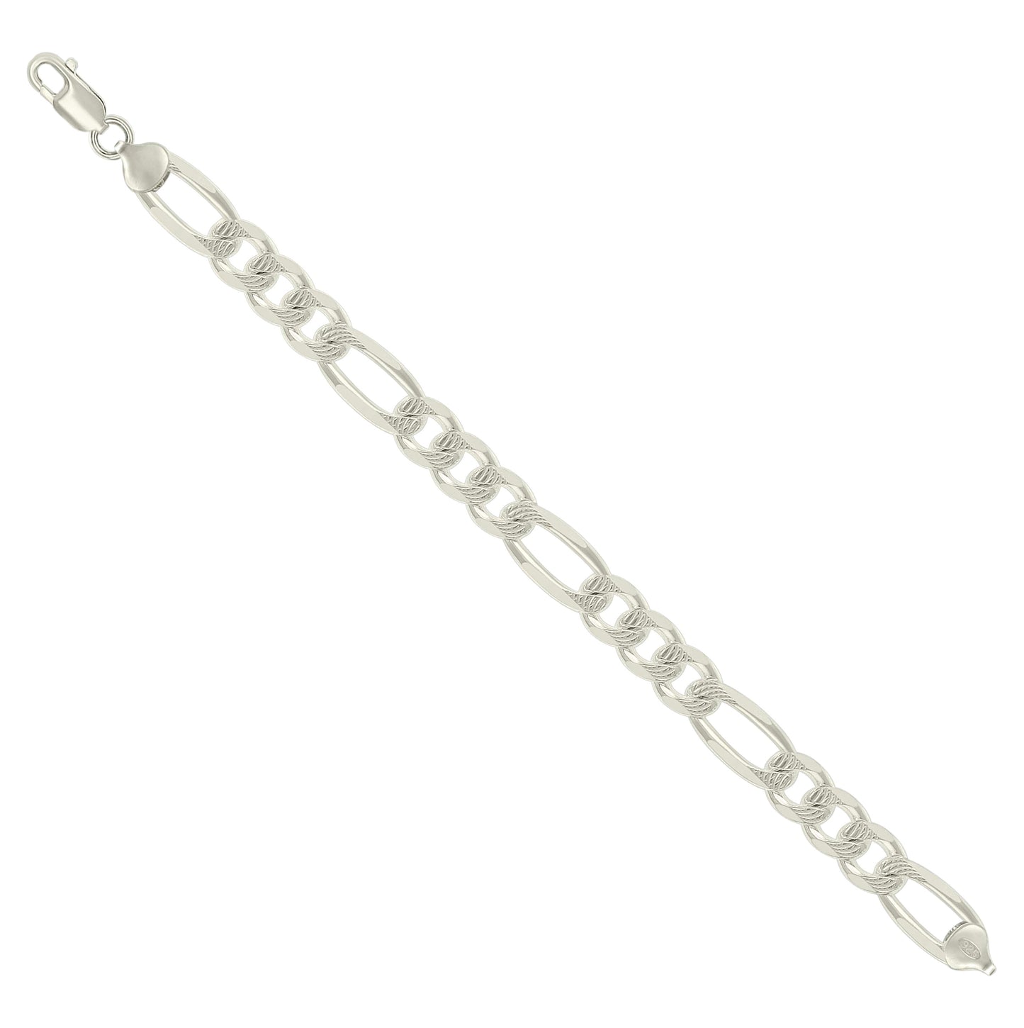 Sterling Silver Solid Pave Classic Figaro Silver Plated