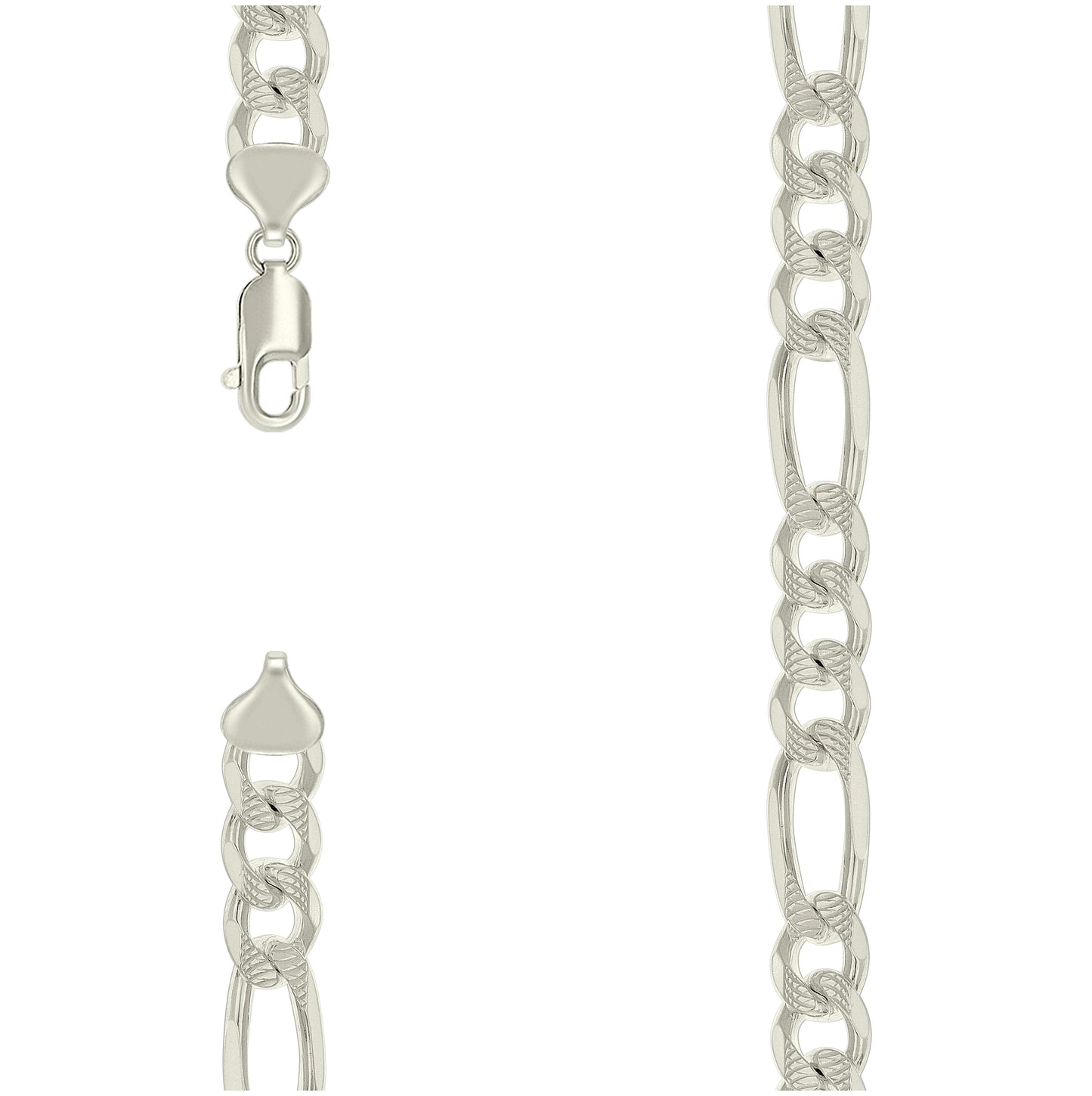 Sterling Silver Solid Pave Classic Figaro Silver Plated