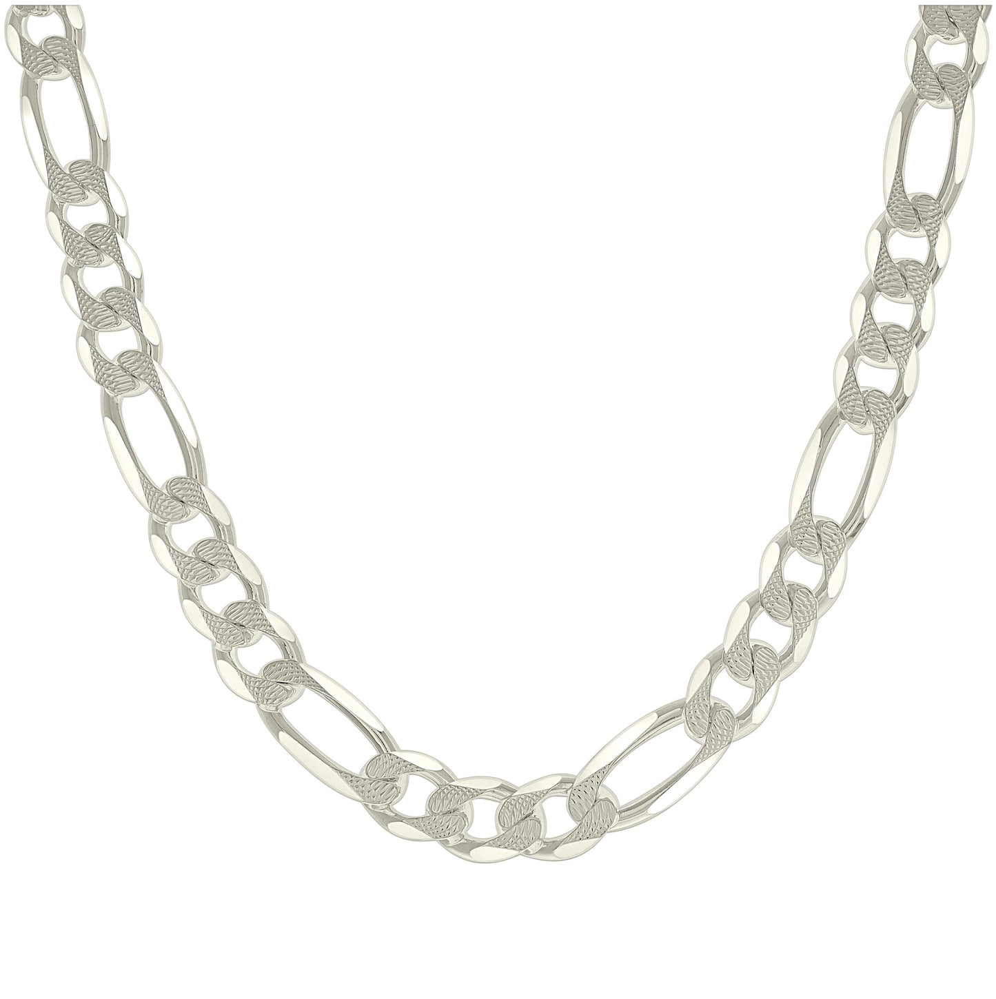 Sterling Silver Solid Pave Classic Figaro Silver Plated