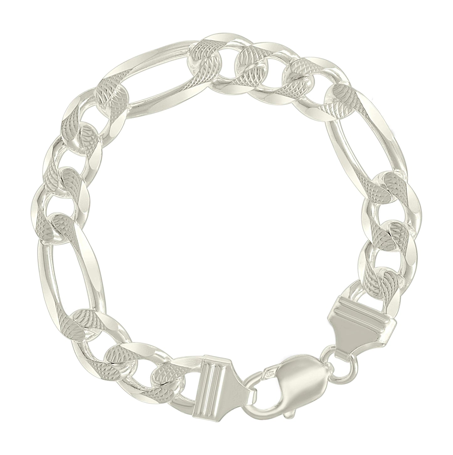 Sterling Silver Solid Pave Classic Figaro Silver Plated