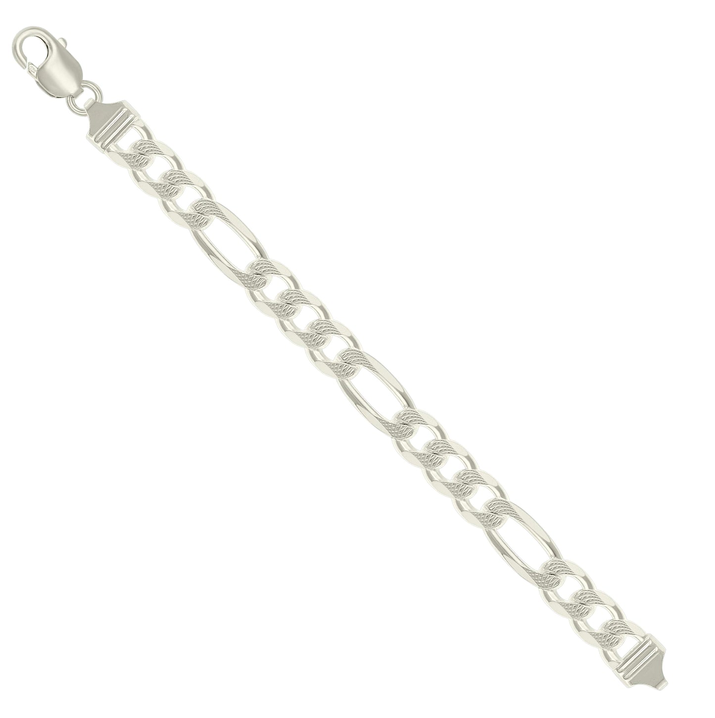 Sterling Silver Solid Pave Classic Figaro Silver Plated