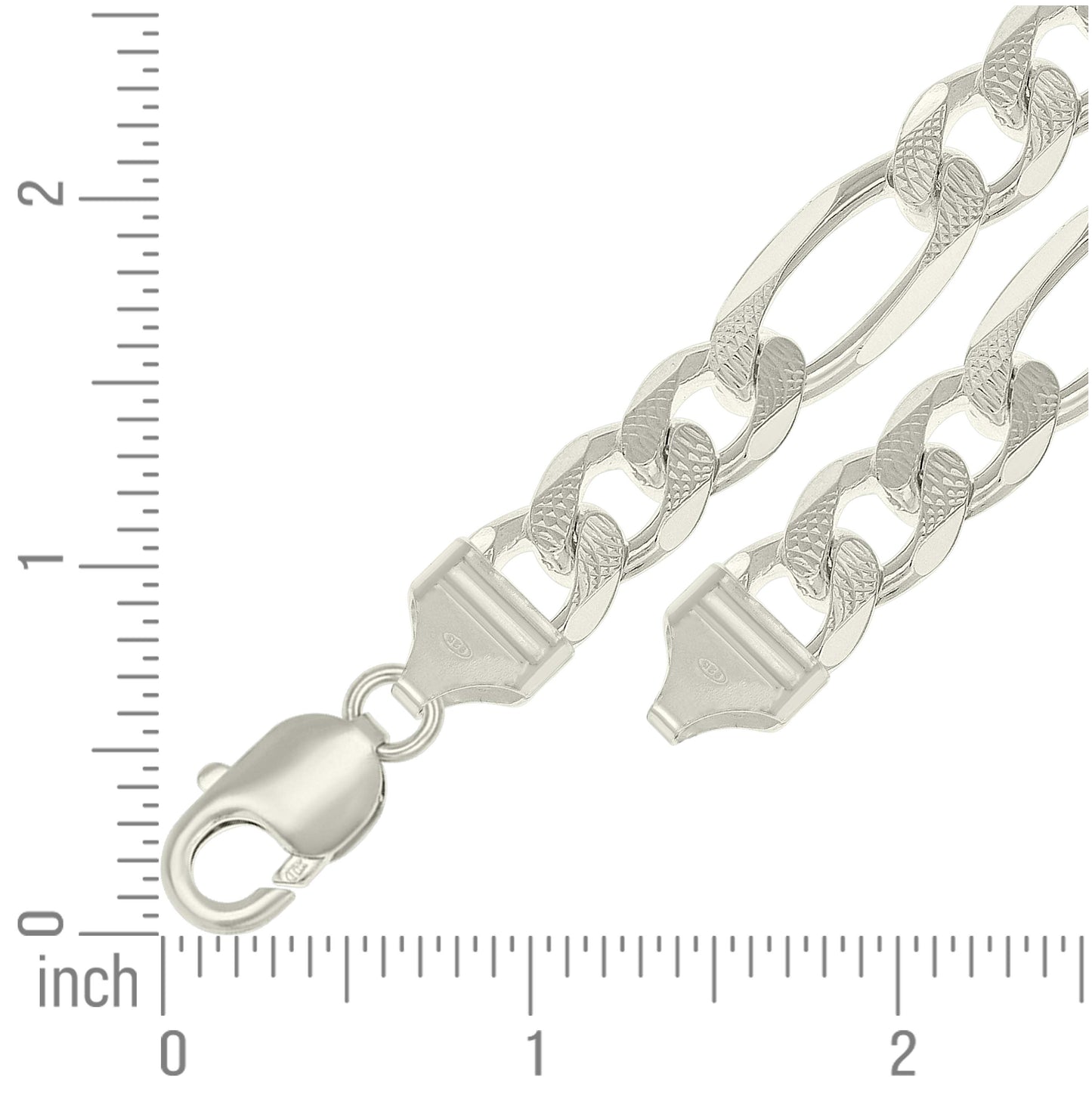 Sterling Silver Solid Pave Classic Figaro Silver Plated