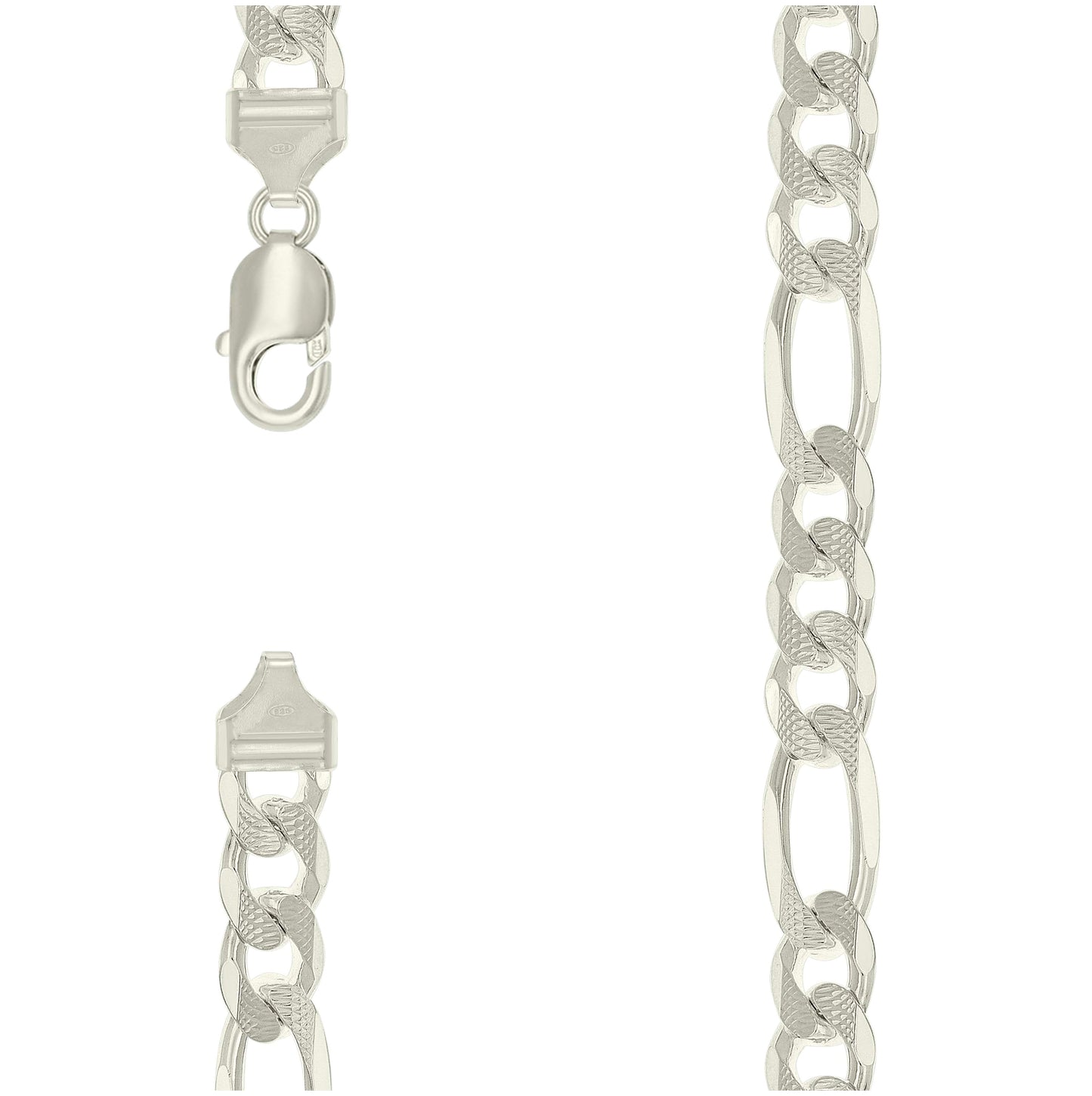 Sterling Silver Solid Pave Classic Figaro Silver Plated