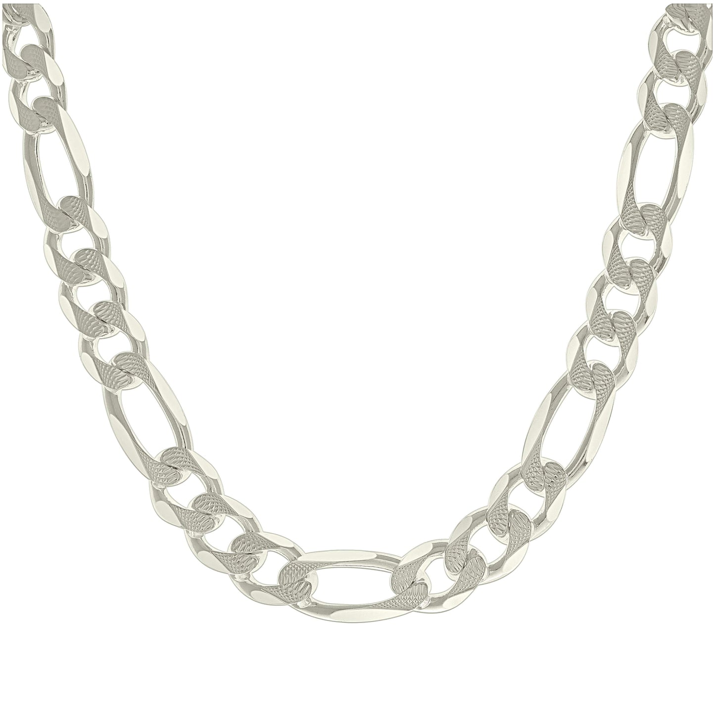 Sterling Silver Solid Pave Classic Figaro Silver Plated