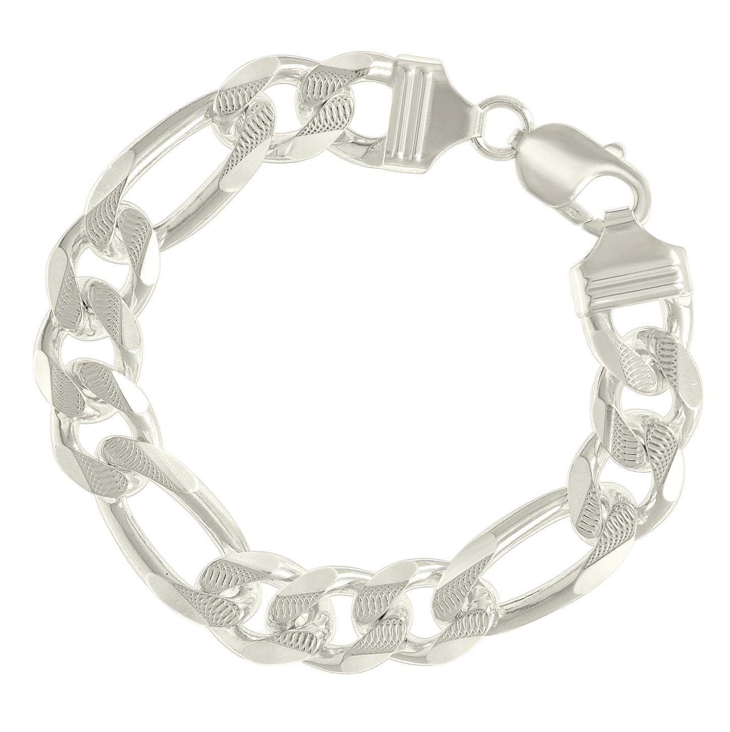 Sterling Silver Solid Pave Classic Figaro Silver Plated