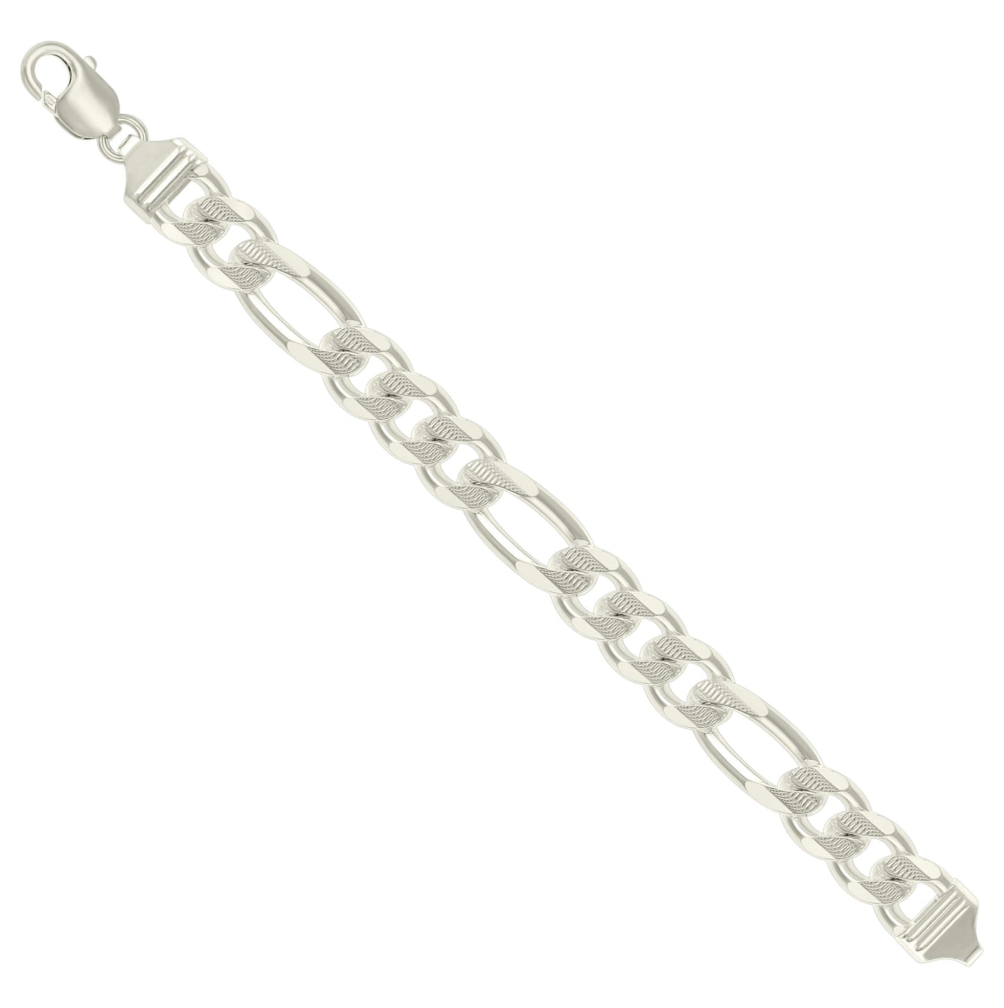 Sterling Silver Solid Pave Classic Figaro Silver Plated