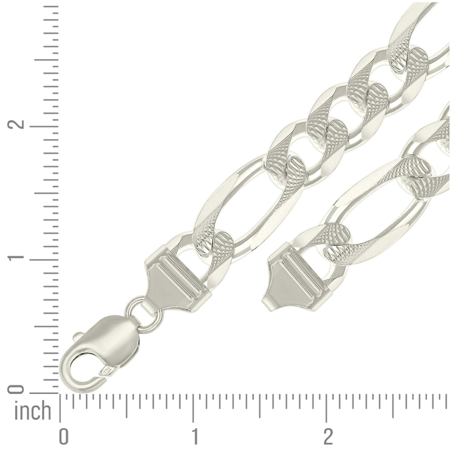 Sterling Silver Solid Pave Classic Figaro Silver Plated
