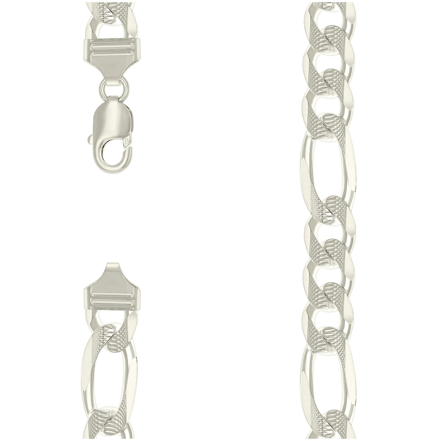 Sterling Silver Solid Pave Classic Figaro Silver Plated