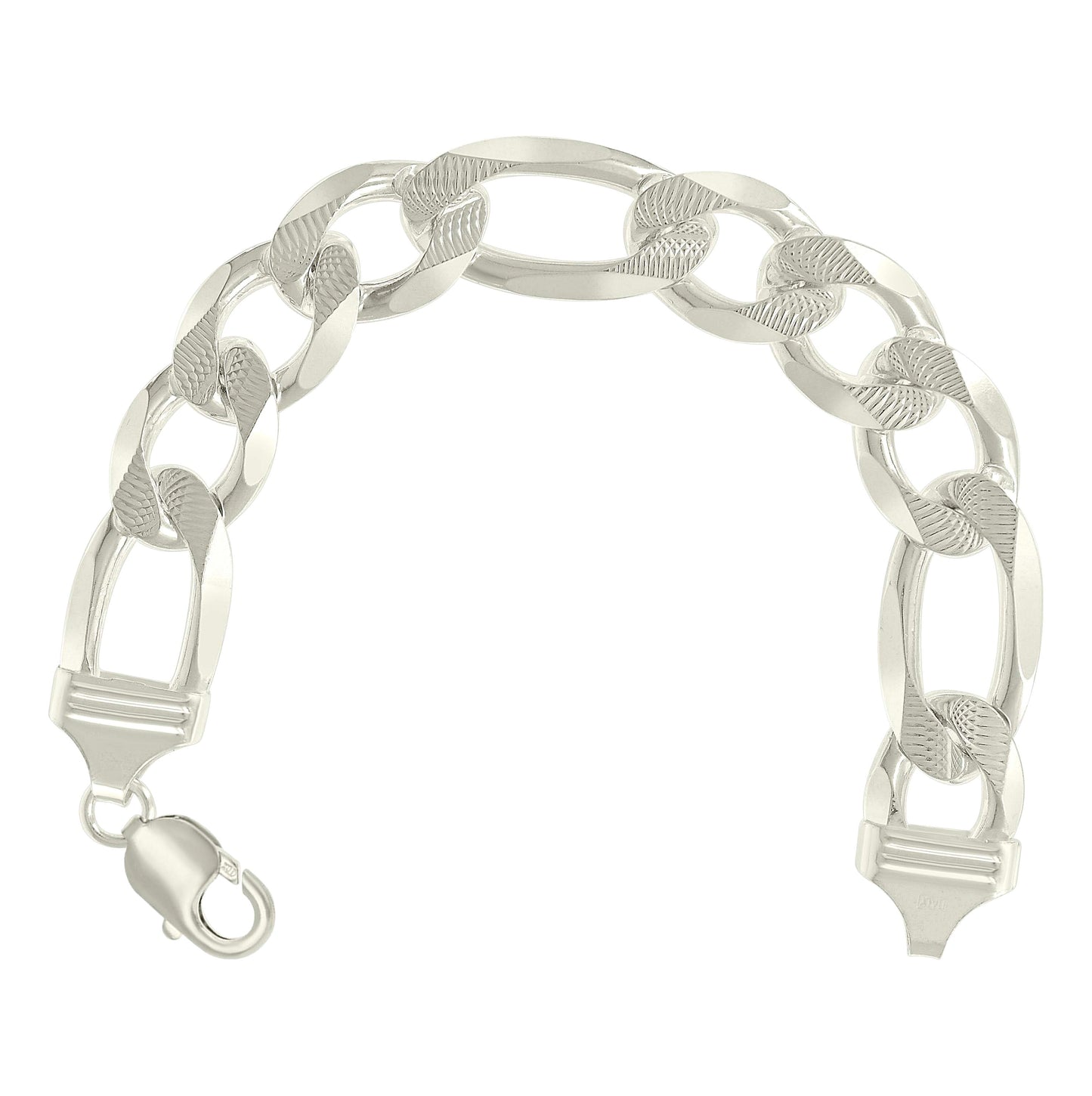 Sterling Silver Solid Pave Classic Figaro Silver Plated