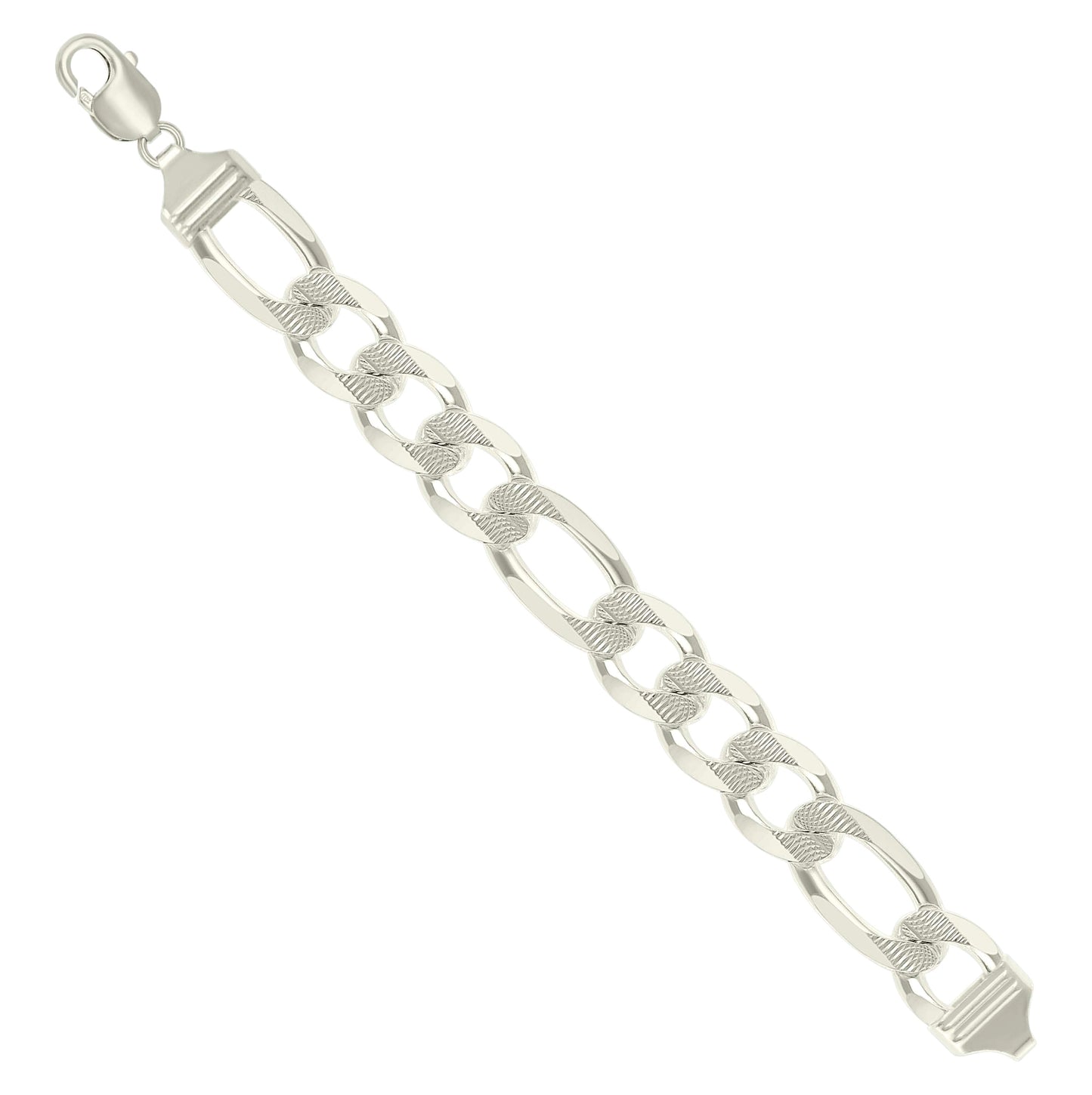 Sterling Silver Solid Pave Classic Figaro Silver Plated