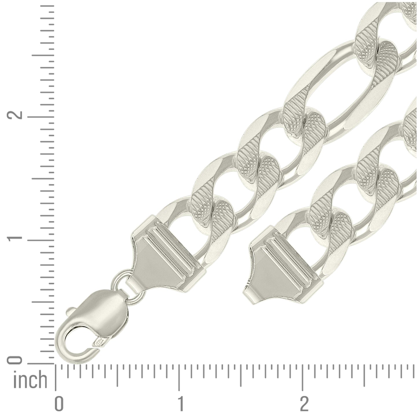 Sterling Silver Solid Pave Classic Figaro Silver Plated