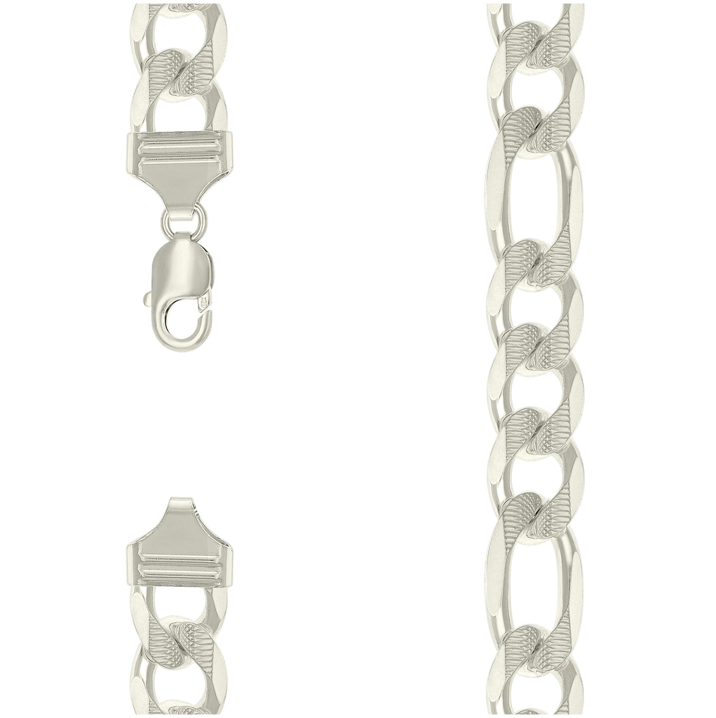 Sterling Silver Solid Pave Classic Figaro Silver Plated