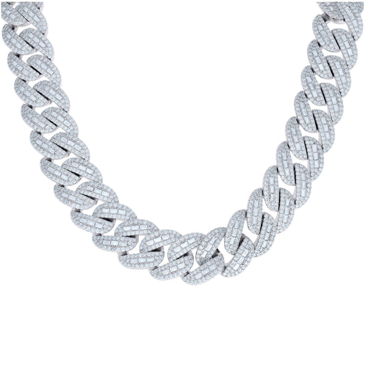 Sterling Silver Baguette Round Moissanite Miami Cuban Chain 20mm