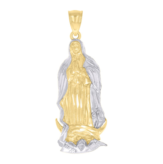 10K Two-tone Gold Mens Guadalupe Religious Charm Pendant