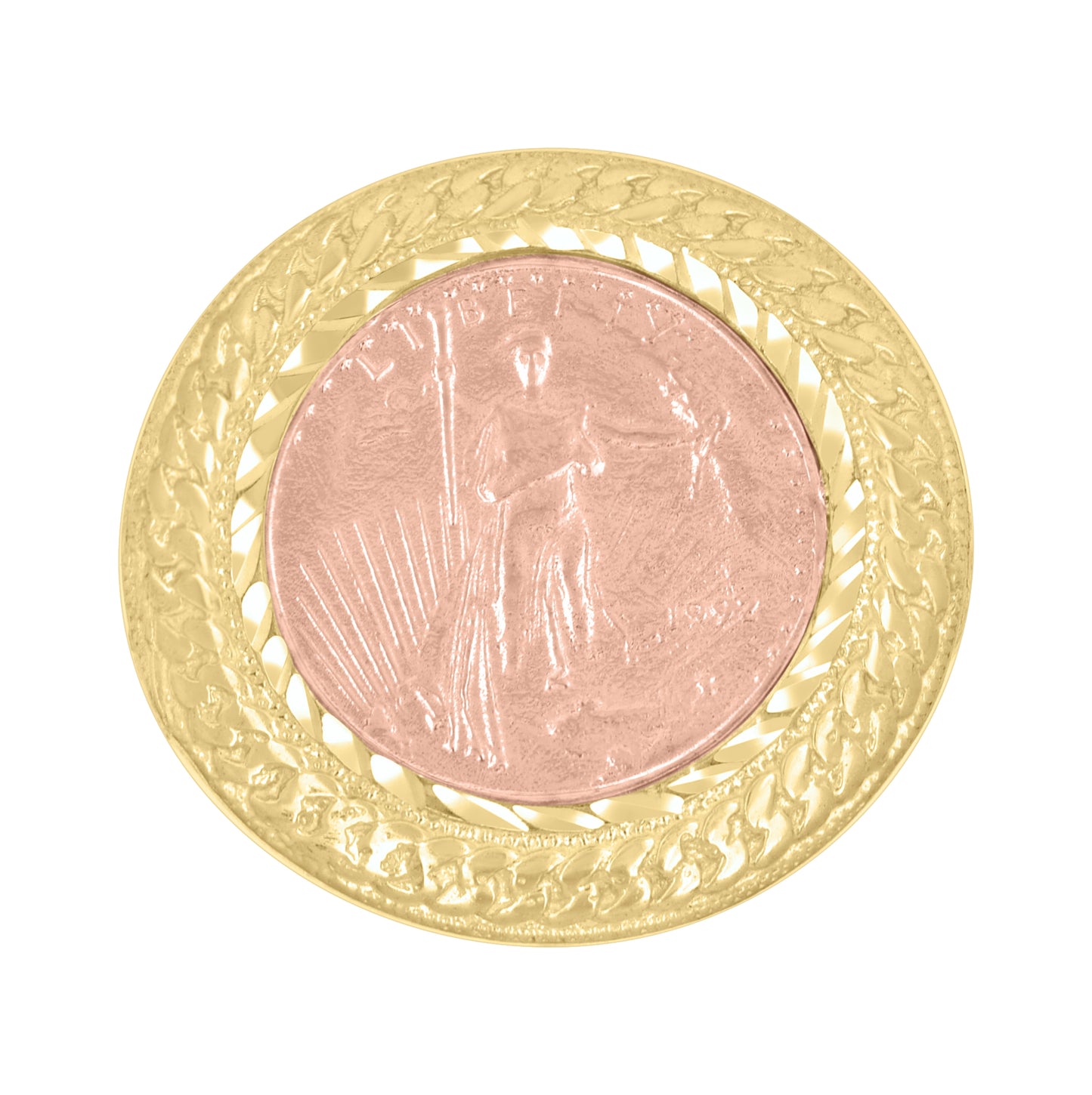 10K Two-tone Gold Mens Lady Liberty Symbol Ring