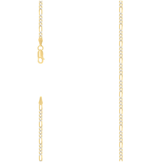 Sterling Silver Two Tone Pave Super Flat Figaro Chain