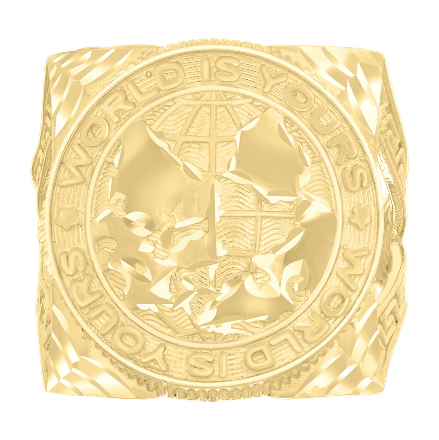 10K Yellow Gold Mens World Is Yours World Map Globe Maps Ring