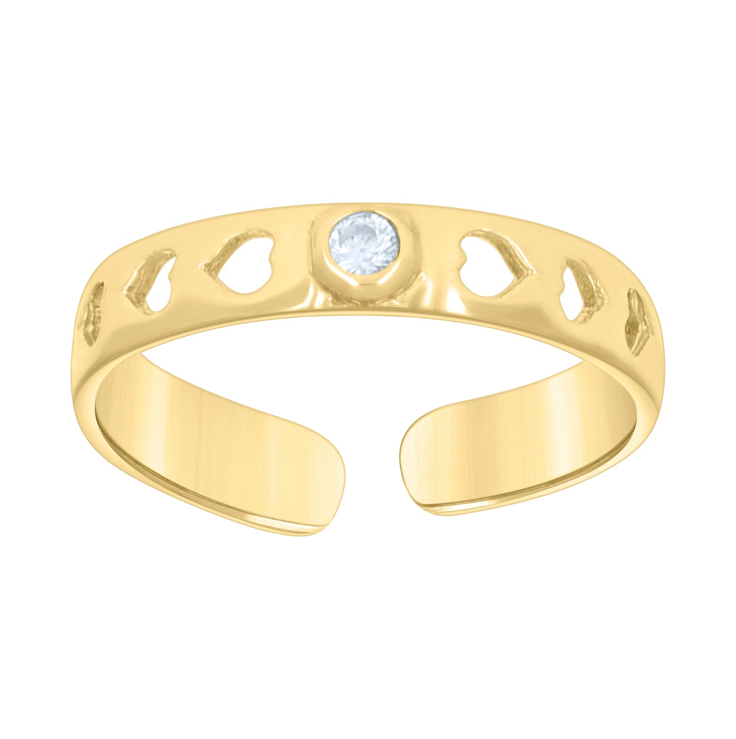 10K Yellow Gold Womens Cubic-Zirconia Cutout Hearts Toe Ring
