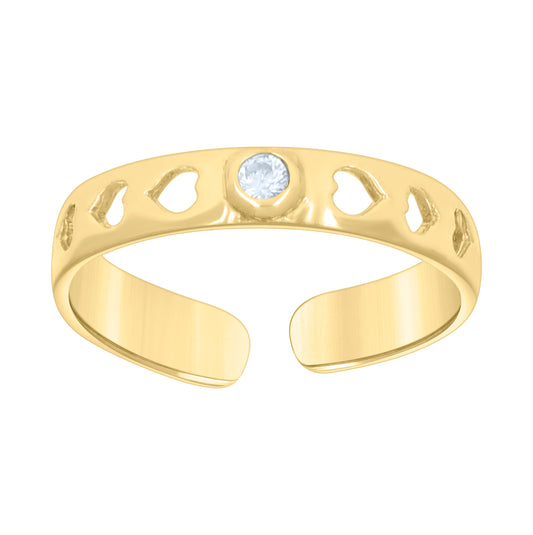 10K Yellow Gold Womens Cubic-Zirconia Cutout Hearts Toe Ring