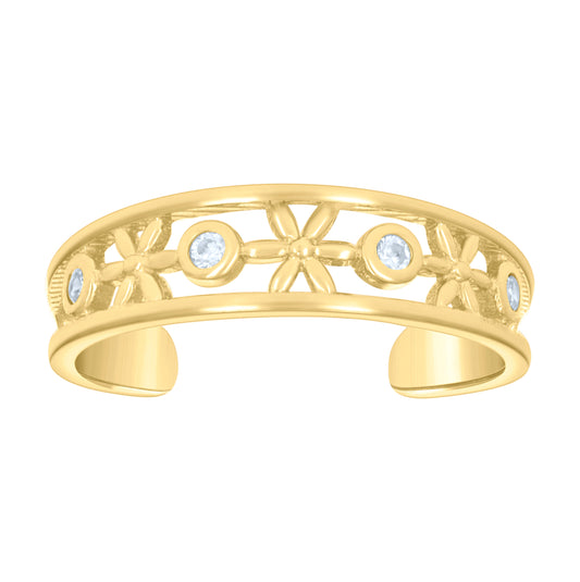 10K Yellow Gold Womens Cubic-Zirconia Floral Fashion Toe Ring