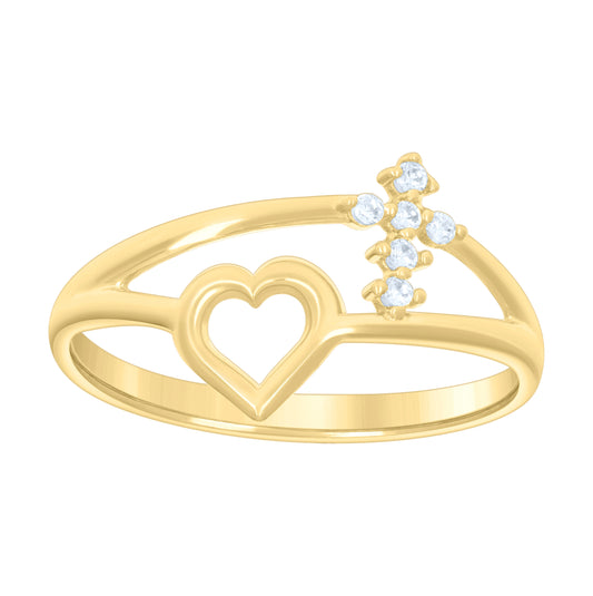 10K Yellow Gold Womens Cubic-Zirconia Cross Heart Ring
