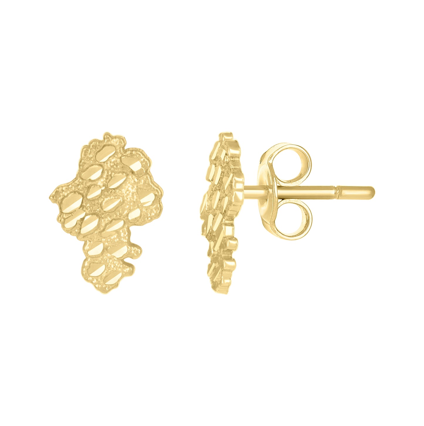 10K Yellow Gold Womens Nugget Map Stud Earrings