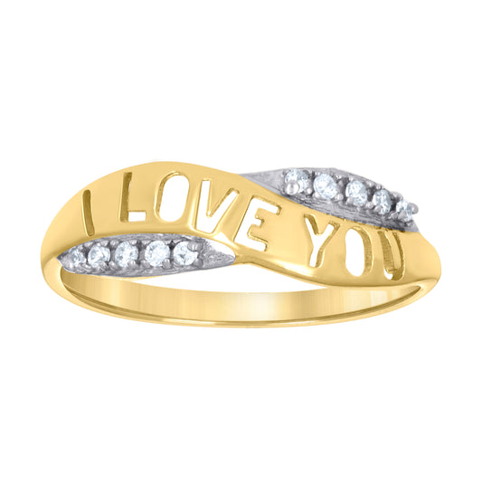 10K Two-tone Gold Womens Cubic-Zirconia I Love You Ring