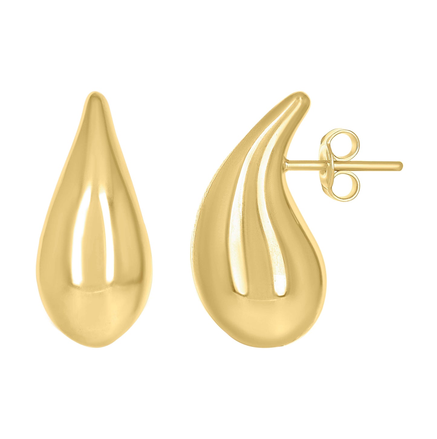 14K Yellow Gold Womens Teardrop Stud Earrings