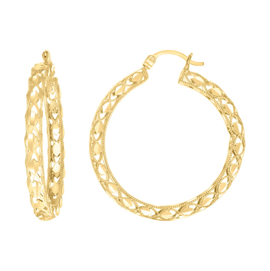 10K Yellow Gold Womens Hollow Round Hoop Earrings