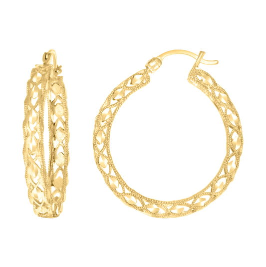 10K Yellow Gold Womens Hollow Round Hoop Earrings