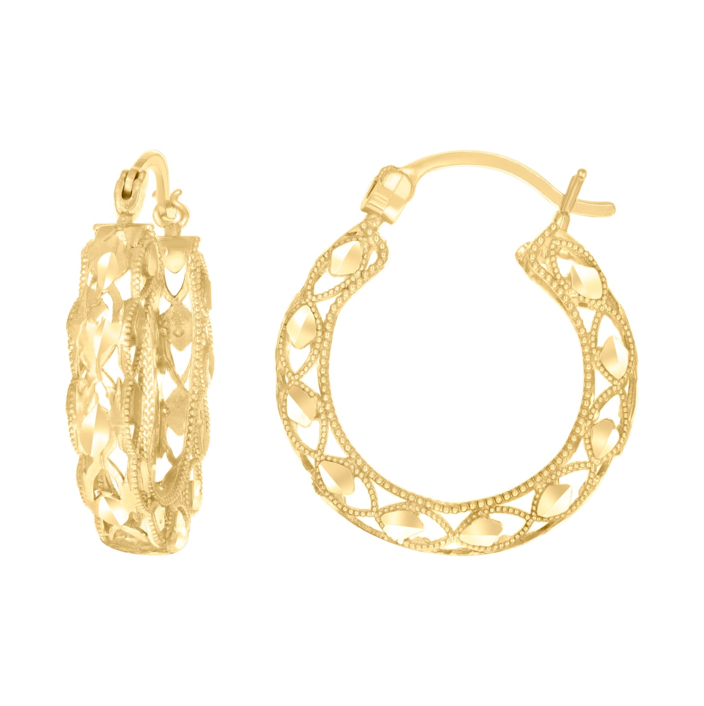 10K Yellow Gold Womens Hollow Round Hoop Earrings