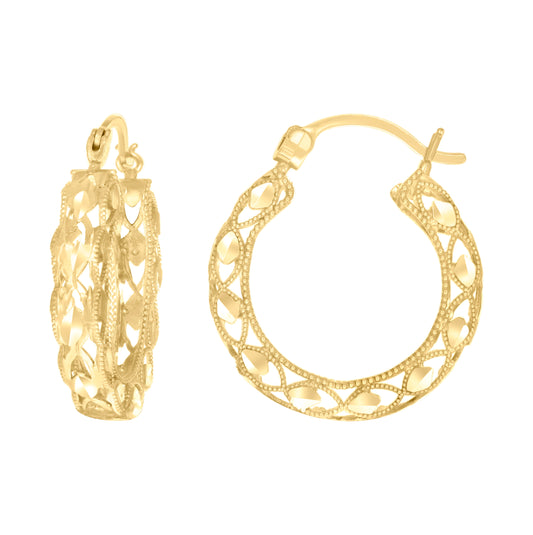 10K Yellow Gold Womens Hollow Round Hoop Earrings