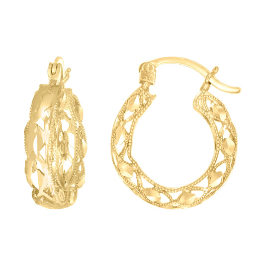 10K Yellow Gold Womens Hollow Round Hoop Earrings