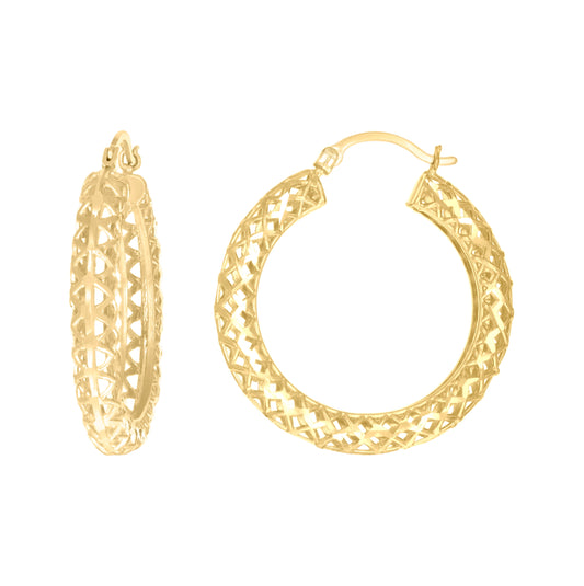 10K Yellow Gold Womens Hollow Round Hoop Earrings
